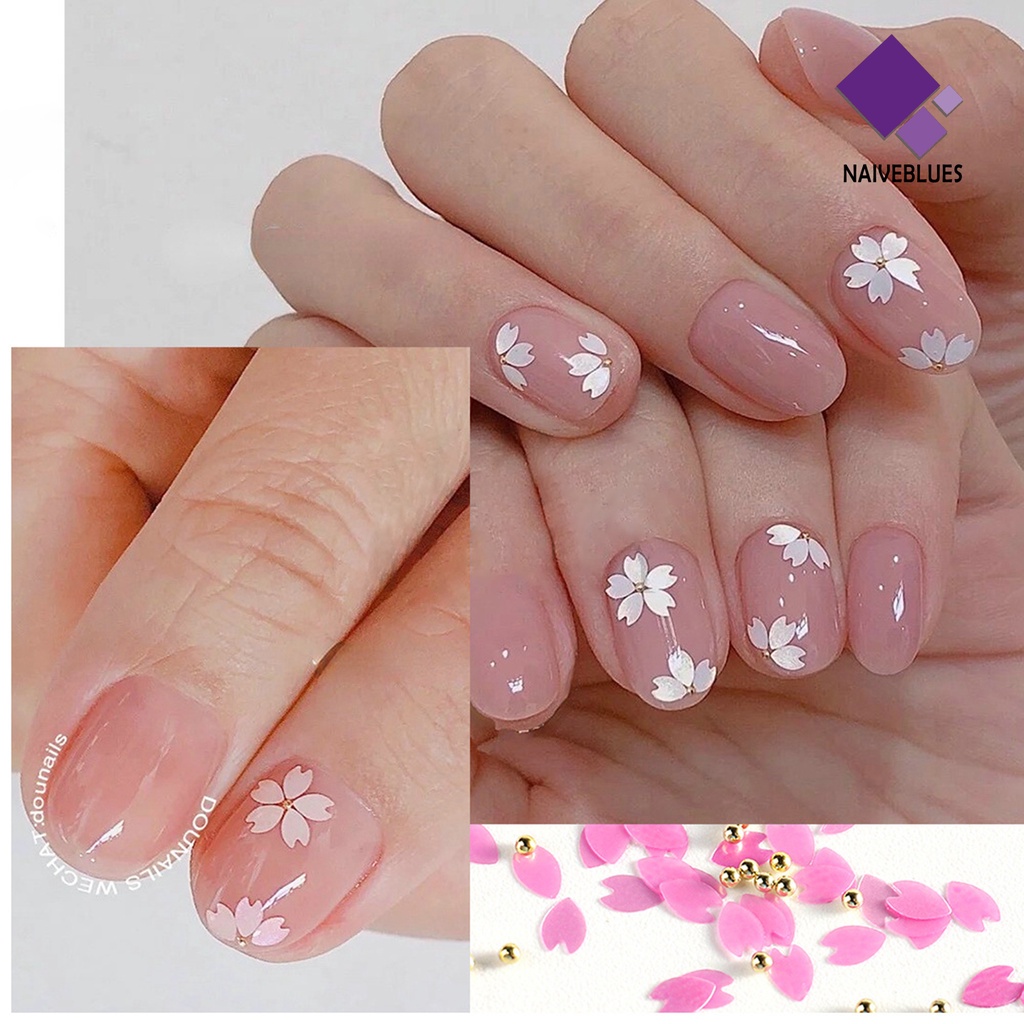 Naiveblue 1 Kotak Bunga Sakura + Daun Bahan Resin Anti Air Untuk Dekorasi Nail Art