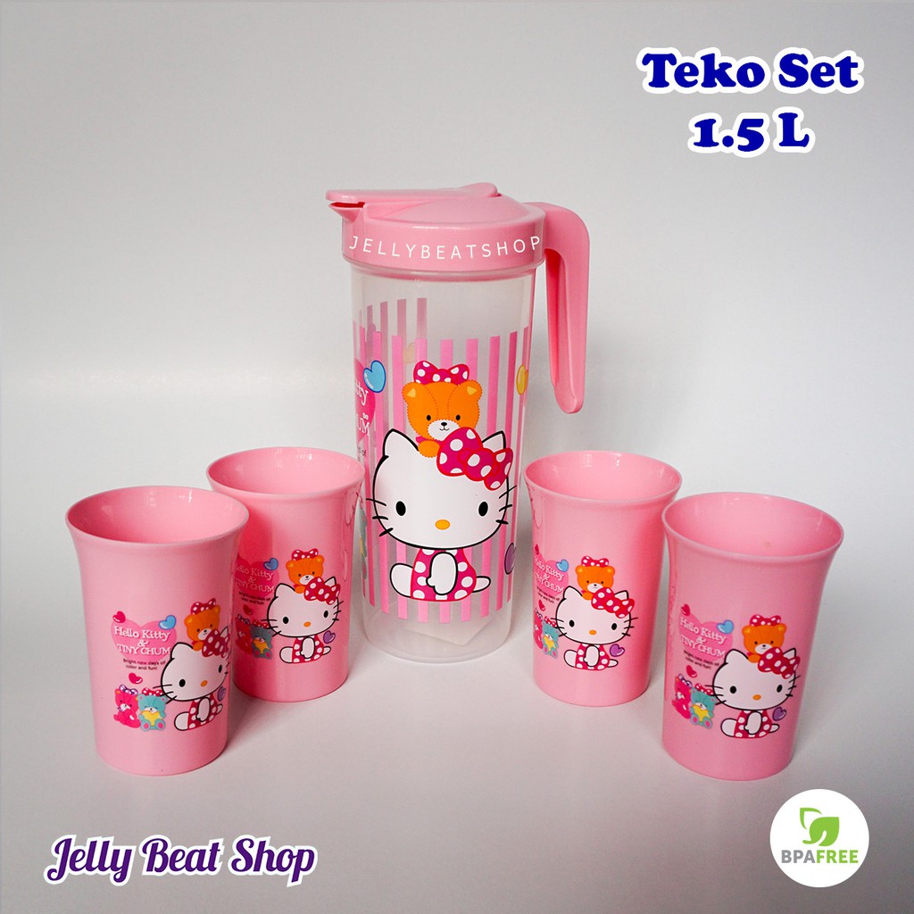 Teko Set 4 Gelas Plastik Hello Kitty Doraemon BPA free