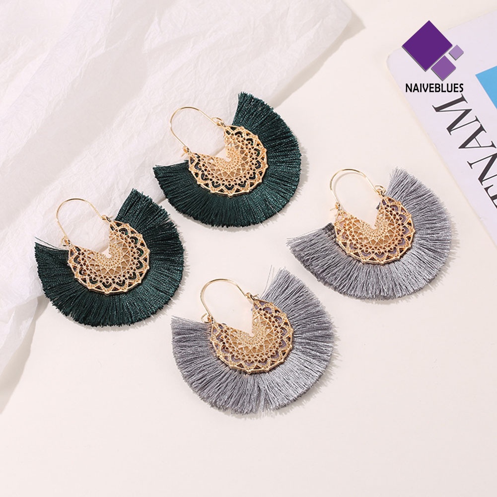 Anting Hoop Juntai Bentuk Kipas Bunga Rumbai Gaya Bohemian Untuk Wanita