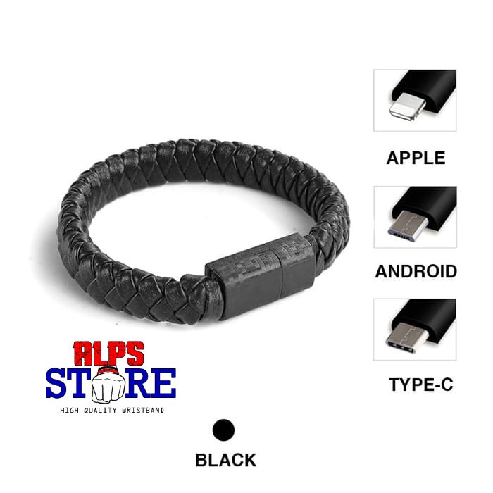 Gelang Kabel Charger Kulit USB micro Type C Iphone cable bracelet android