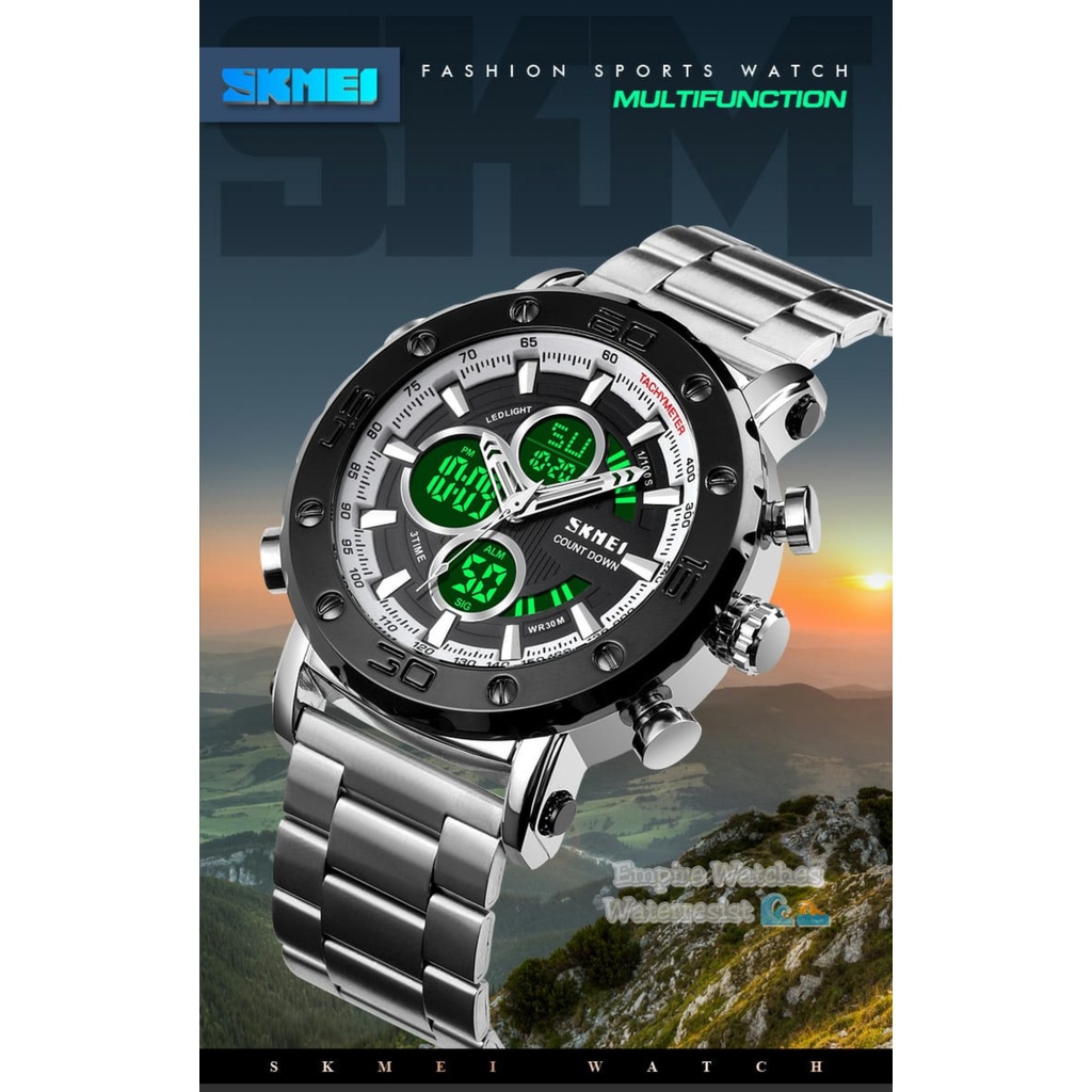 Empirewatches Jam Tangan Skmei 1636 Pria Analog Digital Rantai Stainless Kualitas Original Waterproof