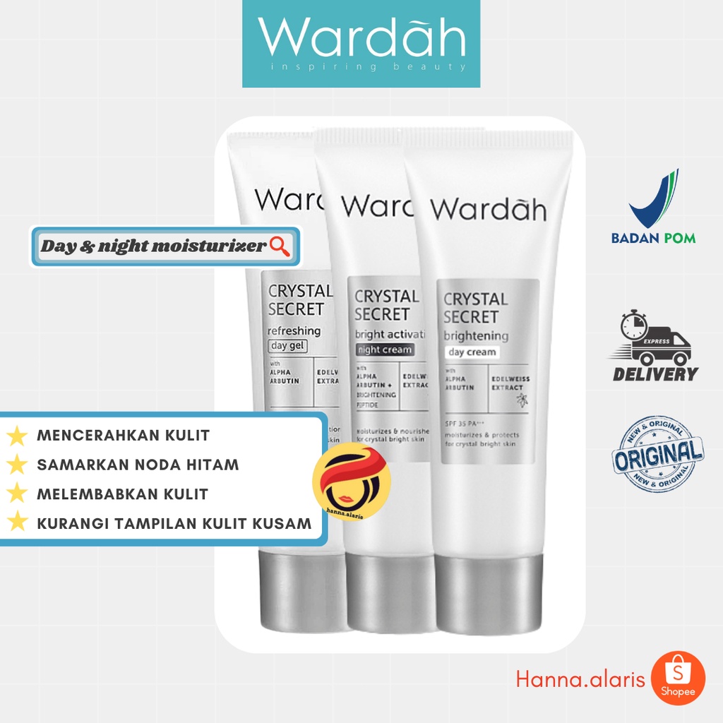 Wardah Crystal Secret Day & Night Cream 15ml SPF 35 | Krim Siang Malam Mencerahkan Wajah Glowing Seh