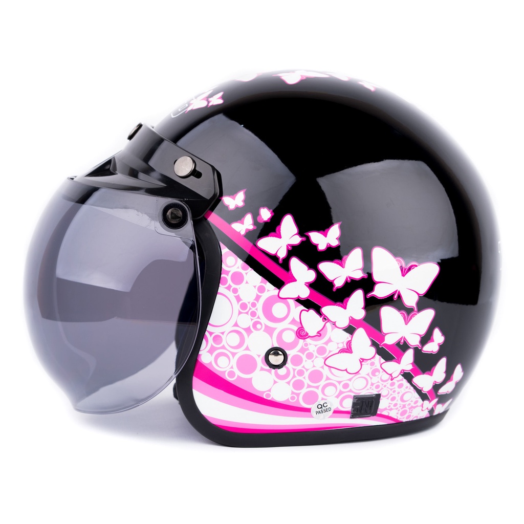 [Helm Dewasa] WTO Helm Retro - Butterfly - Hitam Pink