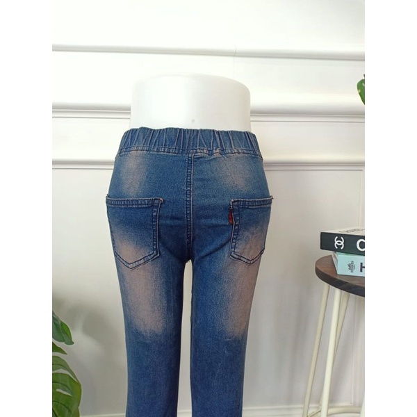 Jegging Leging Sobek Wanita Pinggang Karet Import 7/9 Lapis Tidak Tembus