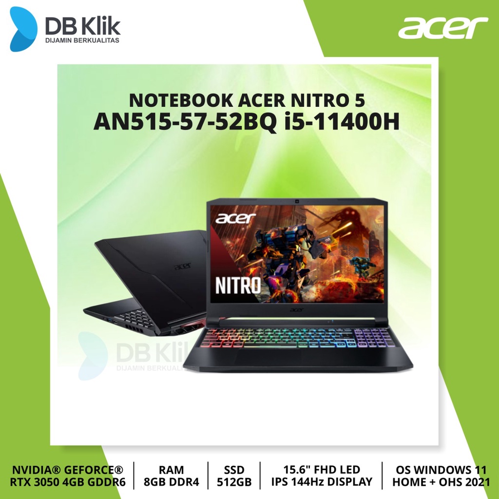 Notebook ACER NITRO 5 AN515-57-52BQ i5-11400H 8/512G RTX 3050 W11+OHS