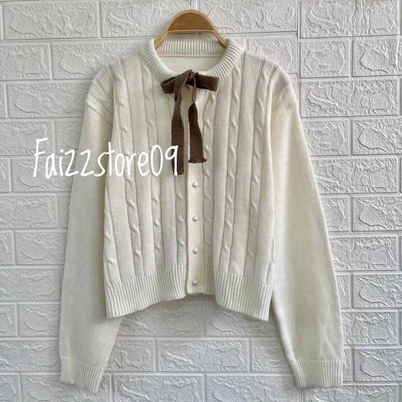 AMELIA DAISY SWEATER CARDIGAN RAJUT CABLE KERAH BULAT TALI DAN KANCING WANITA