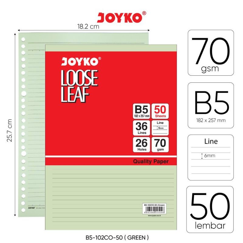 

Loose Leaf JOYKO B5 Warna Hijau 50 lembar (1pc)