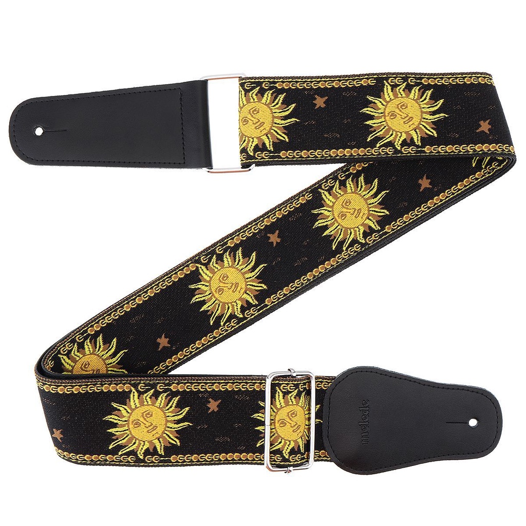 Strap Gitar Akustik / Elektrik / Bass Motif Bunga Matahari Bahan Kulit Asli Ukuran 168CM / 66.14 &quot;Sun Flower