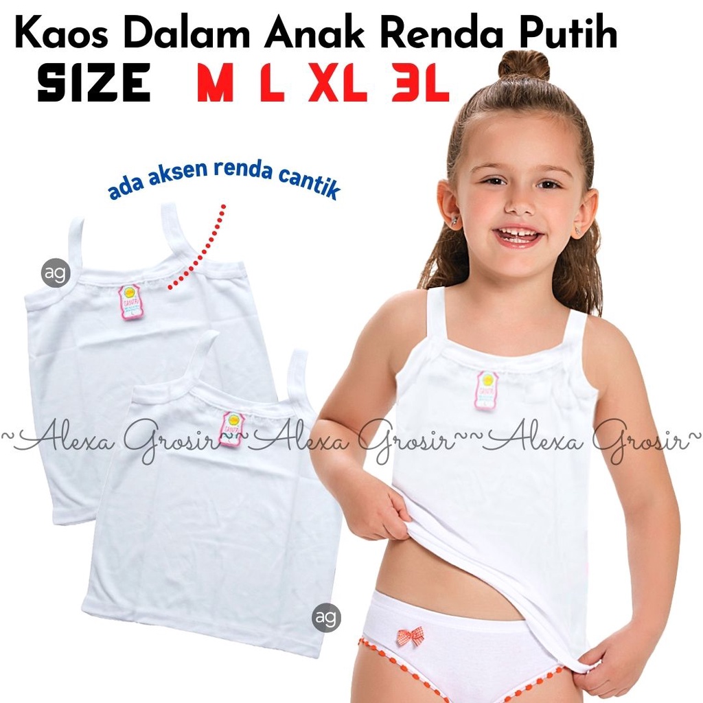 Singlet RENDA PUTIH  M L XL 3L Remaja / Singlet Anak Remaja Murah