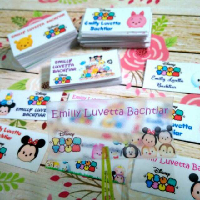 Stiker nama waterproof bahan transparan / bening