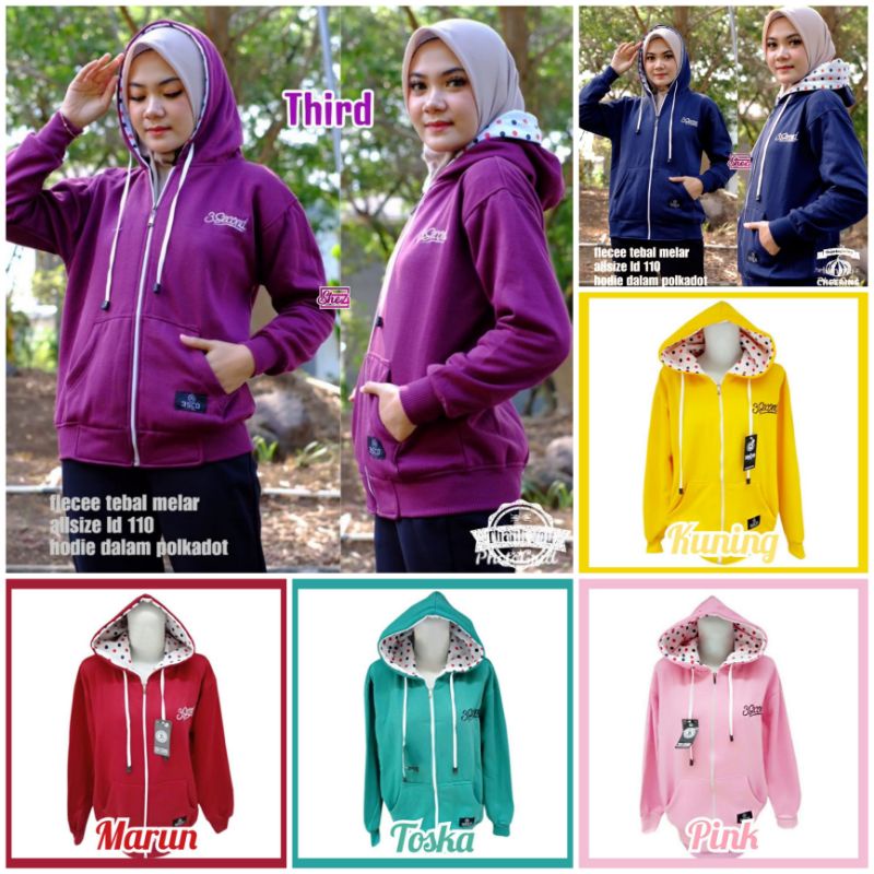 JAKET HOODIE POLKADOT/JAKET CEWEK/TERBARU/JAKET 3SECOND
