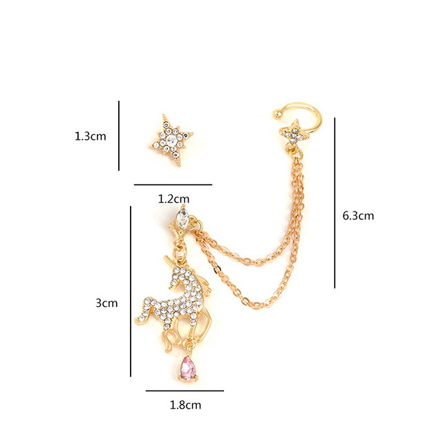 LRC Anting Tusuk Fashion Golden Unicorn Tassel Earrings With Zircon D91963