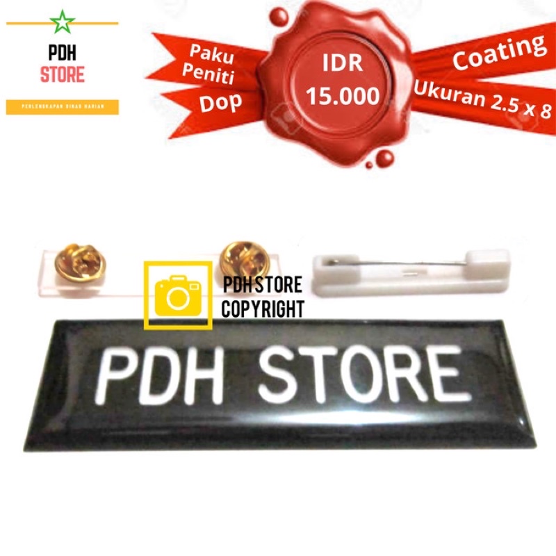 

Name Tag / Papan Nama Doff Coating 2,5x8 cm - Peniti - Paku