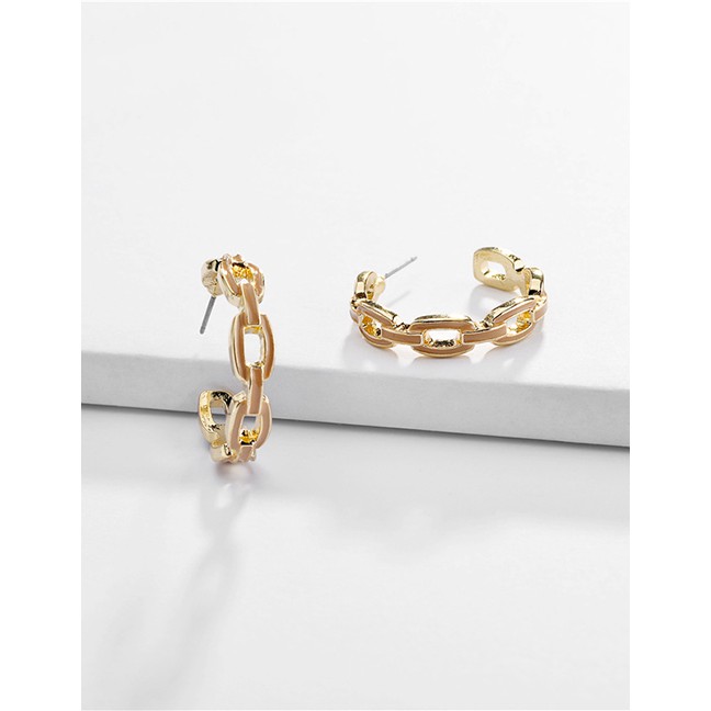 LRC Anting Tusuk Fashion Meters White Alloy Chain Hollow C-shaped Oil Drop Earrings D33223