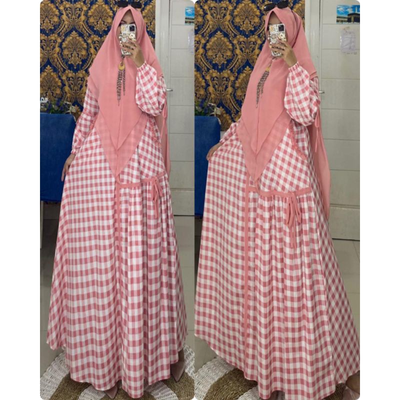 Gamis Set Syari Tartan List Pita BY NPH