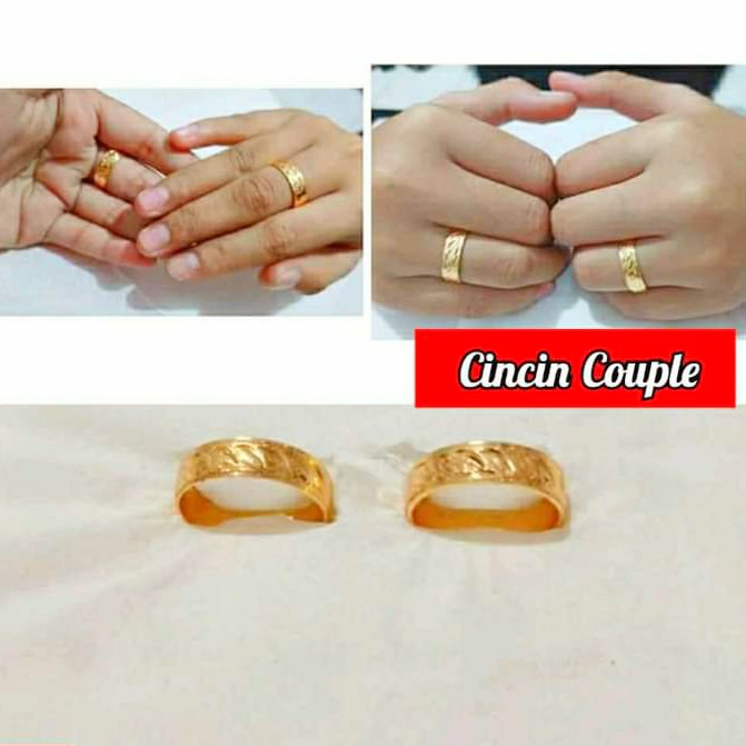 Cincin TITANIUM Polos Ukir Couple Atau Sepasang Perhiasan Wanita Gold dan Silver limited edition