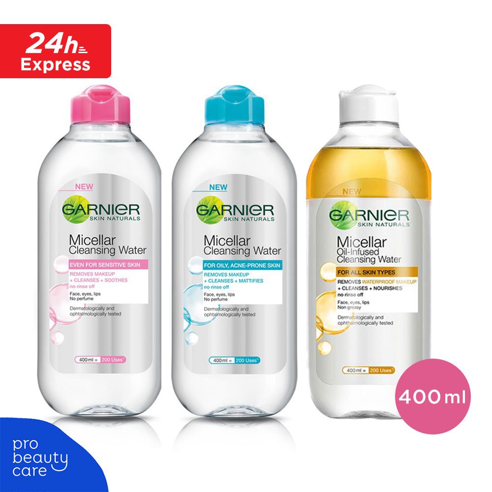 Garnier Micellar Cleansing Water Pink Blue Bipase Oil 400 Ml 125 Ml 50 Ml Shopee Indonesia