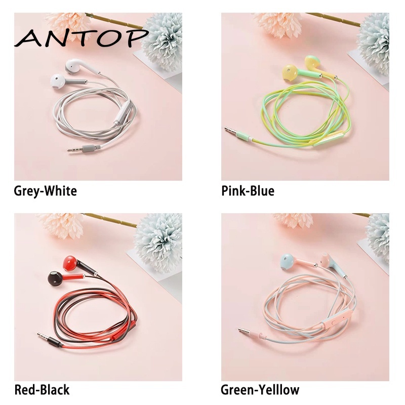 Fashion Headset Kabel In-Ear Blok Warna Baru Headset Stereo Dengan Mikrofon ANTOP