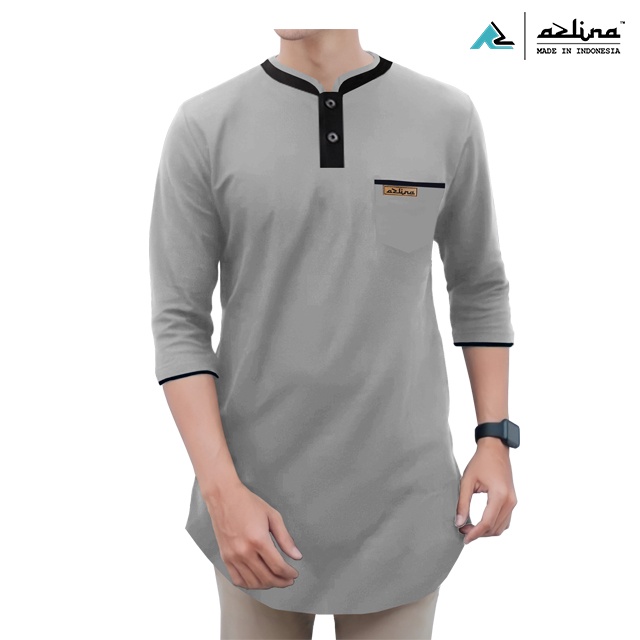 Baju Muslim Koko Kurta Polos Modern Pria Dewasa Lengan 3/4 Bahan Adem Serap Keringat Original Azlina