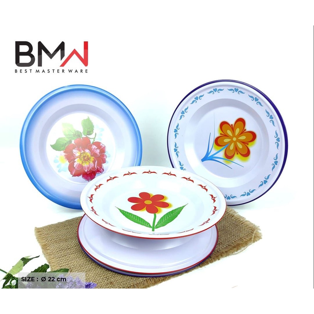 Piring Makan / Piring Jadul Seng Vintage 22cm Motif BUNGA ( Harga utk 6pcs Piring )