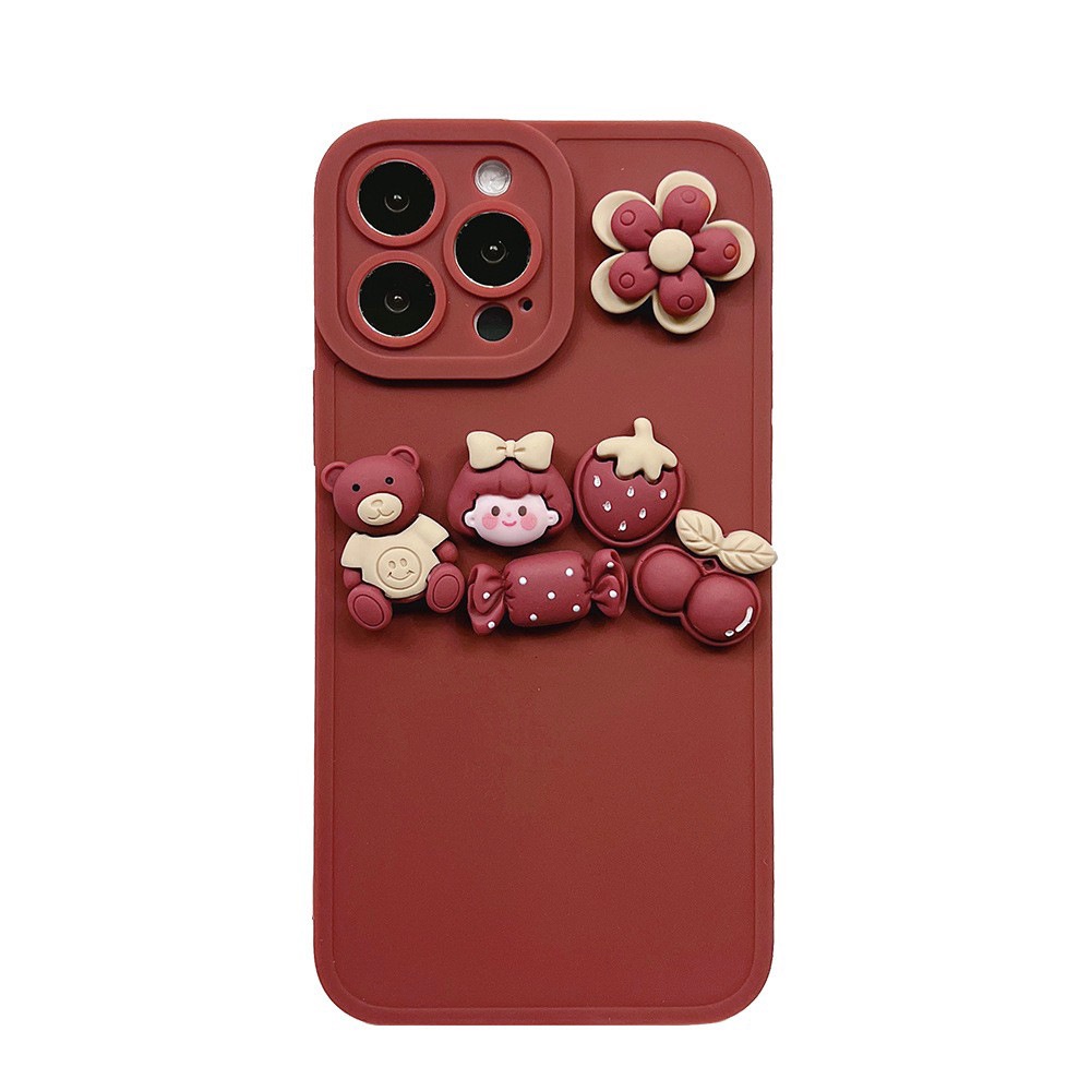 IPHONE Lucu 3D Kartun Permen Gadis Anggur Merah Lembut Silicone Phone Case Cover Untuk Iphone7 8 PLUS X XR XS 11 12 13 14 MINI PRO MAX Se2020