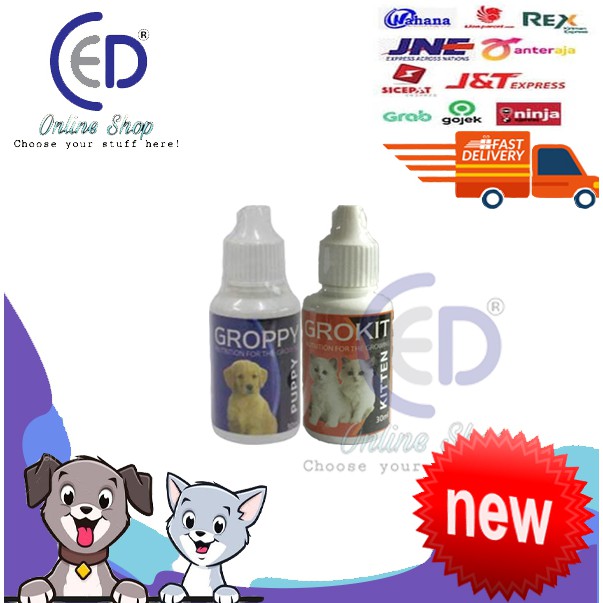 GROKIT &amp; GROPPY 30ML VITAMIN UNTUK PERTUMBUHAN ANAK KUCING &amp; ANJING