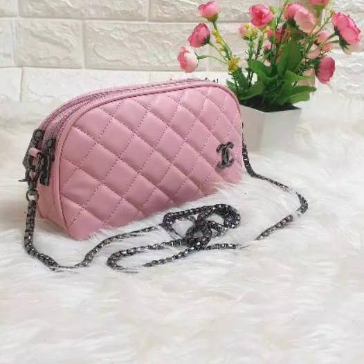 PALING HOT KODE-491 tas selempang wanita ULIR CNEL rantai mini Gold/Black