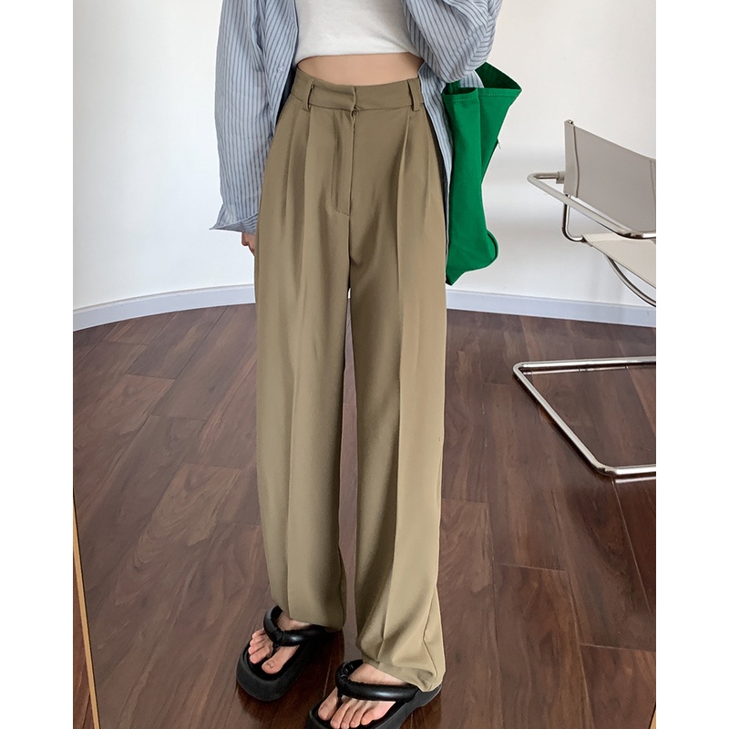 korean style celana kulot Casual celana high waist panjang wanita/straight pant