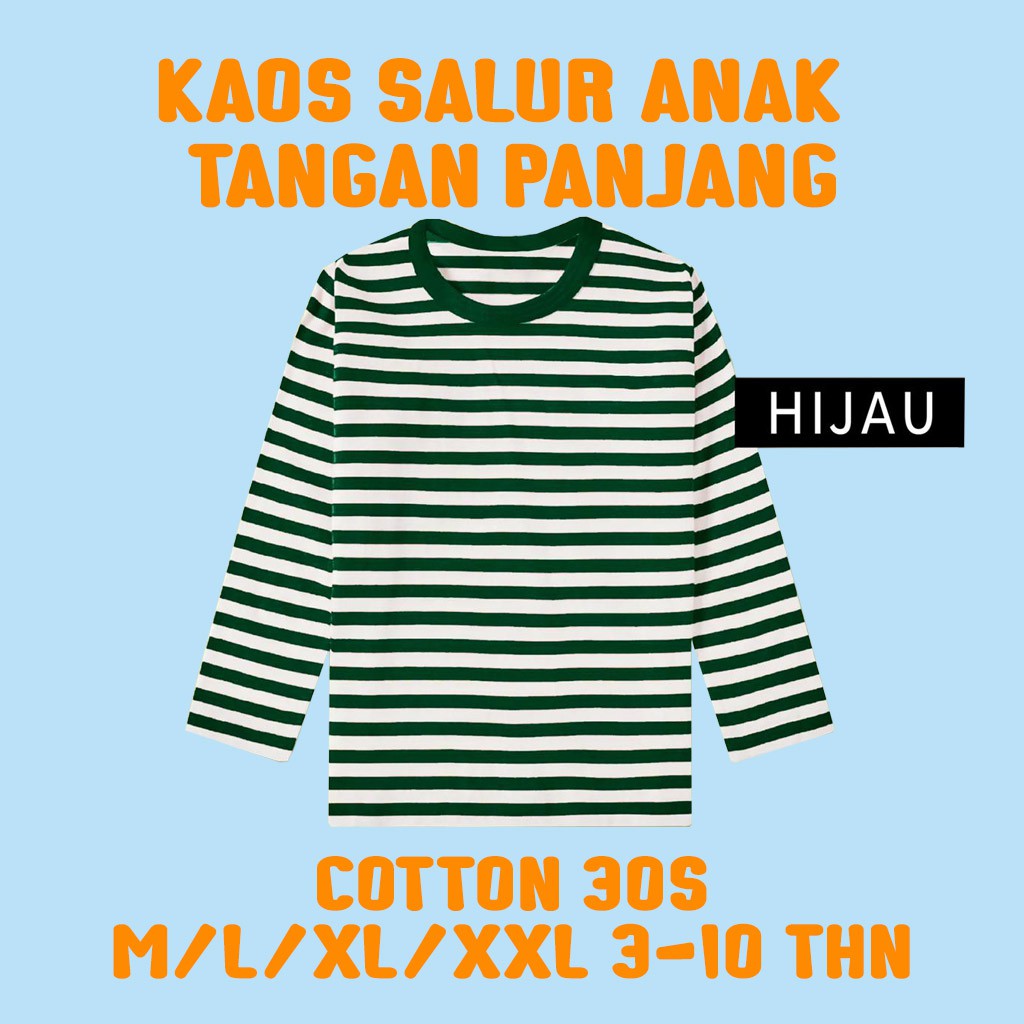 KAOS DISTRO ANAK BAYI BALITA SD MOTIF SALUR BELANG SETERIP STRIPE GARIS BERGARIS TANGAN LENGAN PANJANG LUCU LAKI LAKI PEREMPUAN COWO CEWE COWOK CEWEK UNISEX  USIA UMUR 3 4 5 6 7 8 9 10  TAHUN TAUN KEKINIAN LUCU COOTON KATUN CVC 30 S  PREMIUM HITAM PUTIH-HIJAU