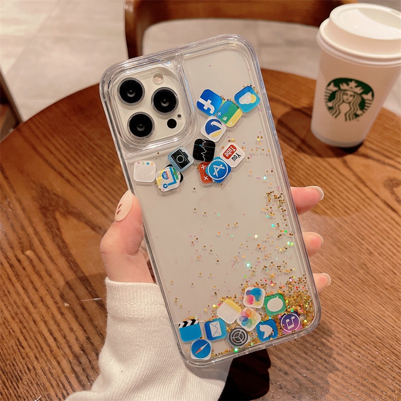 Soft case Transparan Desain Quicksand App Icon Untuk iPhone 13 Pro MAX 12 11 Pro MAX XS MAX XR X 7 + 8 Plus