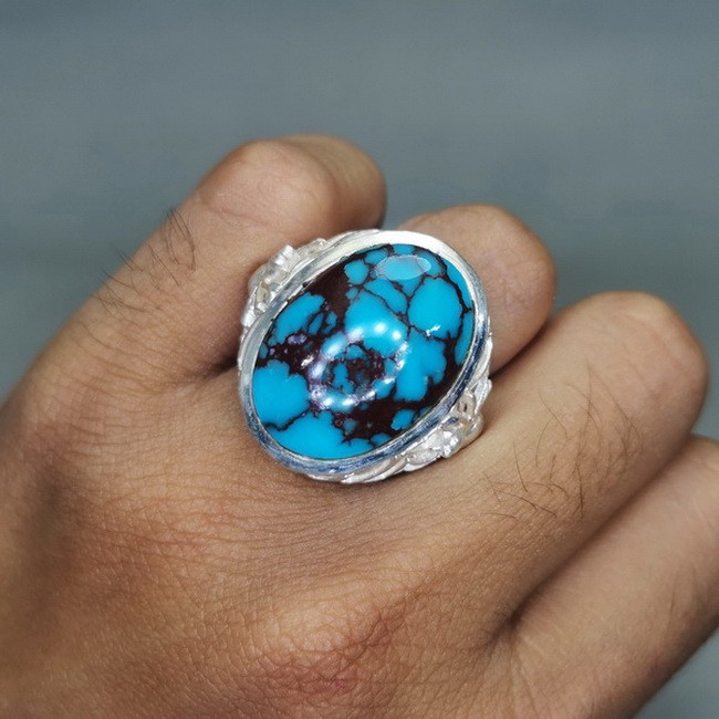 Batu Pirus Urat Merah Mesir Ring Perak Bagus