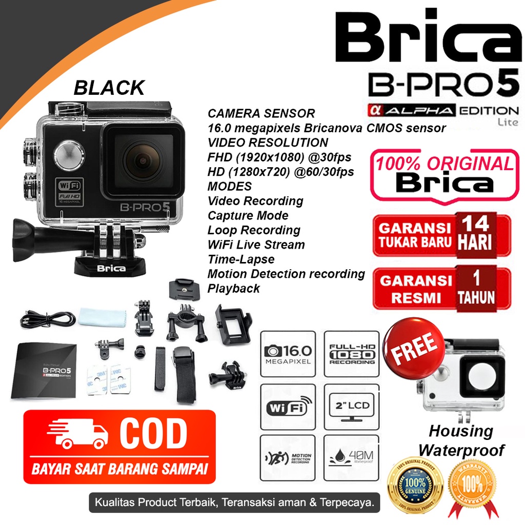 Brica B-Pro 5 Alpha Edition Action Cam AE3S -  AE Basic - AE Lite - AE1 4K - AE2 - AE2S - Kamera Brica-AE LITE BLACK