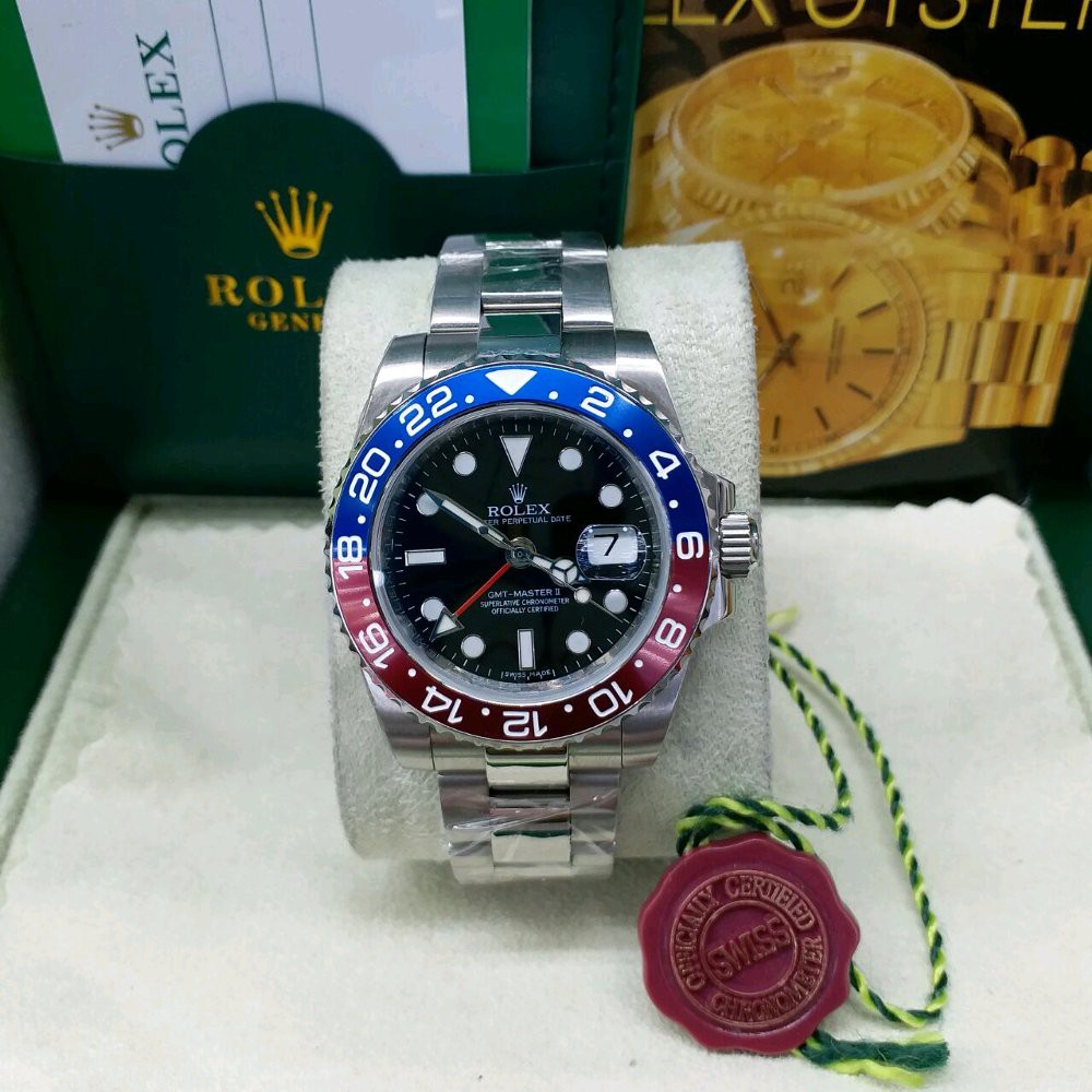Jam Tangan Pria Rolex GMT Master II Blue red pepsi 43mm SwissEta