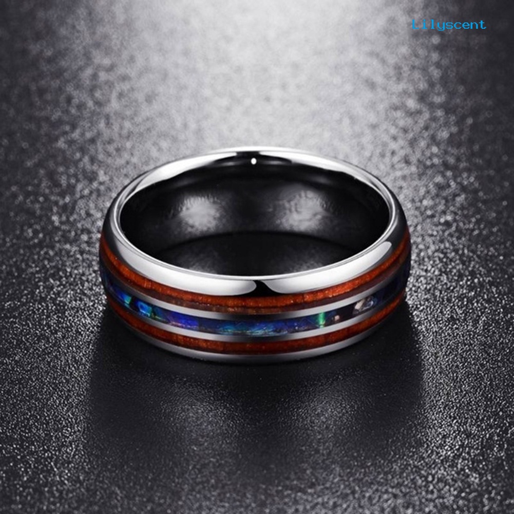 Cincin Kayu Abalone Shell Bahan Titanium Steel Untuk Unisex