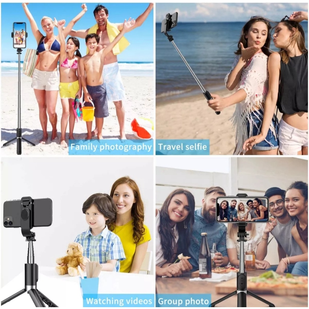 Tripod Bluetooth Tripod 4in1 Selfie Stick Remote Tongsis Action Cam Black