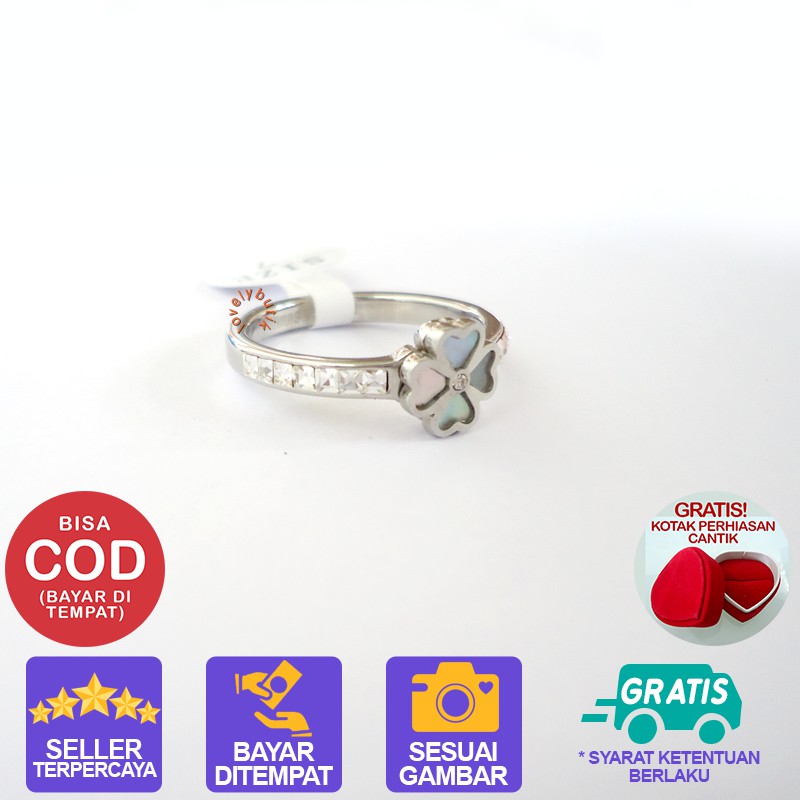 Lovelybutik Cincin Titanium Anti Karat Lus1 Cincin Wanita Titanium Model Bunga Permata