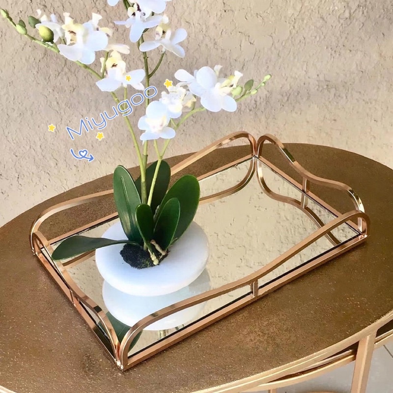 Nampan Nordic Gold Tray / Tray Kaca / Tray Aksesoris / Nampan Kaca / Tray Kosmetik