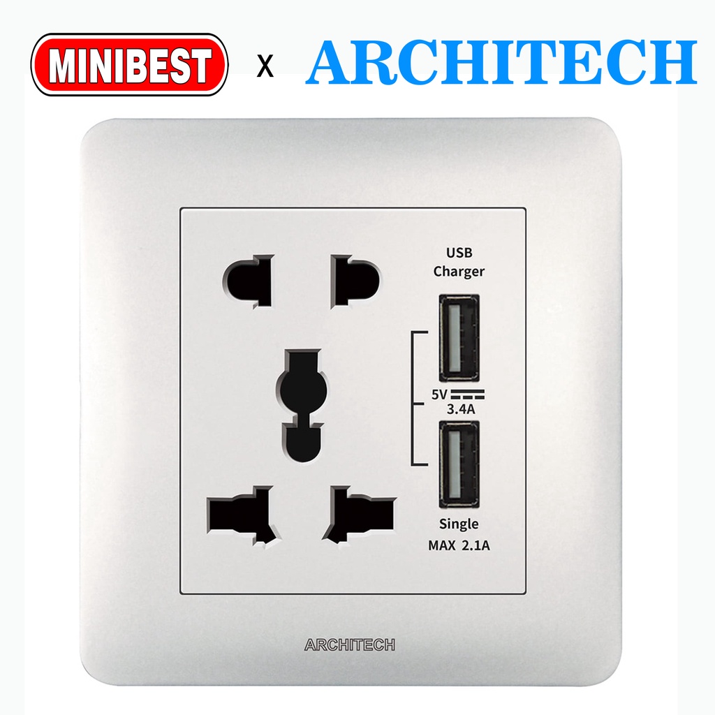 MINIBEST ARCHITECH INFINITY WHITE / SAKLAR USB / STOP KONTAK COLOKAN A63 NEW 2.3