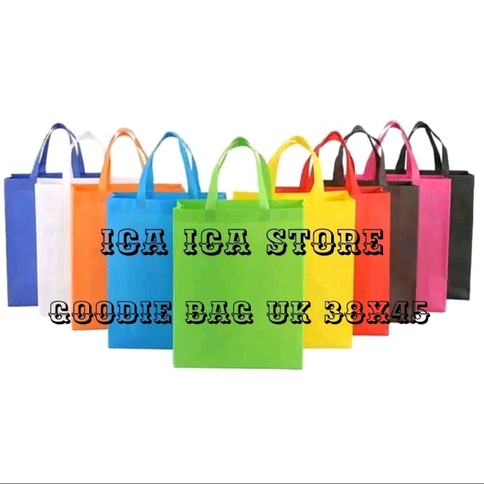 

✨ BISA COD ✨ tas spundbond polos 38x45,goodie bag,tas kain polos isi 12 pcs