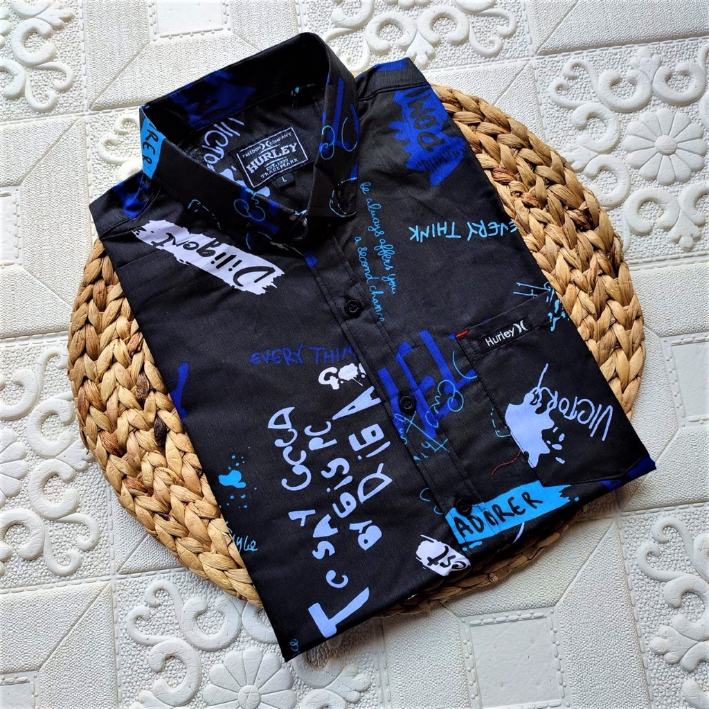 Kemeja Motif Pria Lengan Pendek Kemeja Surfing Katun 30s premium