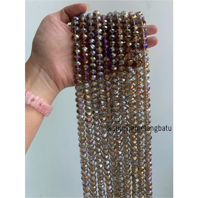 Crystal Ceko 12mm cream quartz donat kristal kuarsa champagne krem acc bahan kalung gelang anting strap mask kerajinan tangan craft citayam fashion week etink vintage elegan bali manik crystal