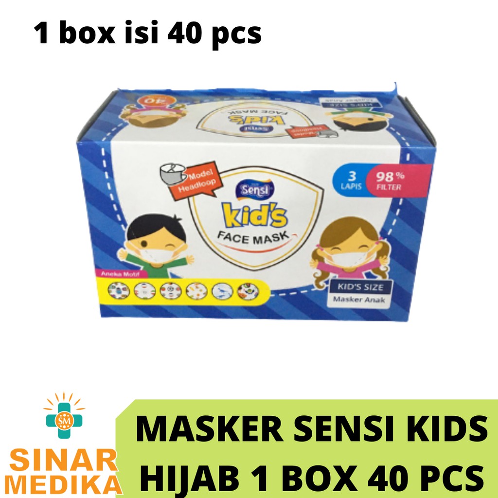 MASKER SENSI ANAK KIDS HIJAB DAN EARLOOP . MASKER ANAK SENSI 1BOX ISI 40 PCS