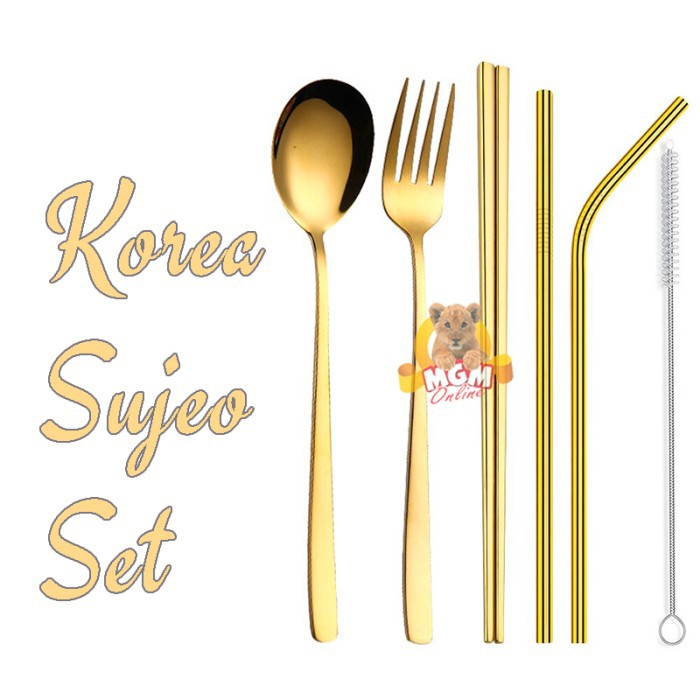 Gold SUJEO set6 sendok makan emas korea paket komplit LENGKAP