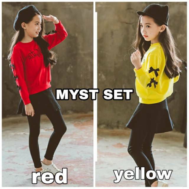 BAJUKIDDIE MYST SET / SETELAN ANAK IMPORT KOREA CELANA PANJANG BAJU CASUAL KUNING MERAH