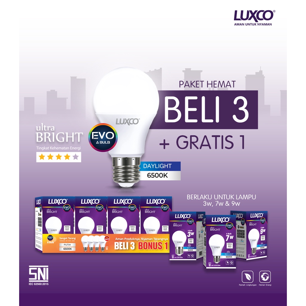 [COD] LAMPU LED LUXCO BERGARANSI 3 BONUS 1 3WATT, 5WATT, 7 WATT FREE ONGKIR