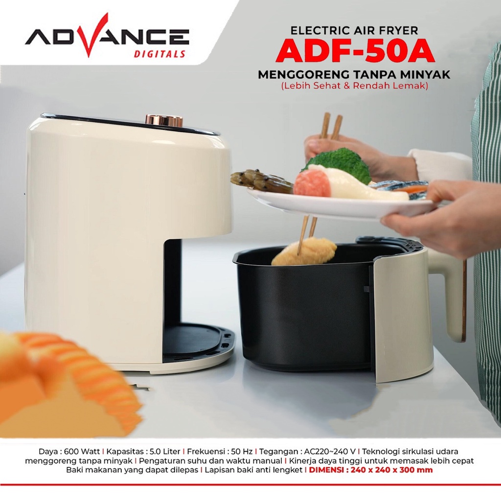 【Garansi 1 Tahun】Advance Air Fryer Hemat Daya 5L Low Watt Mesin Penggoreng Tanpa Minyak