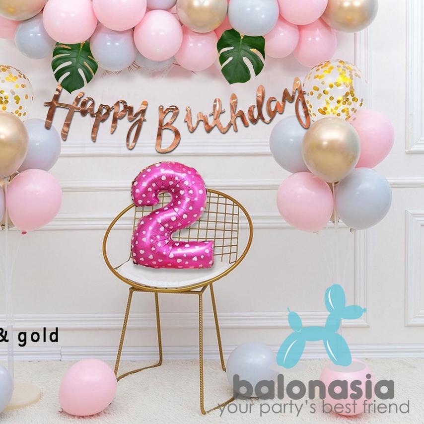 ❁ Balon Dan Banner Dekorasi Ulang Tahun Anak Pink ✽
