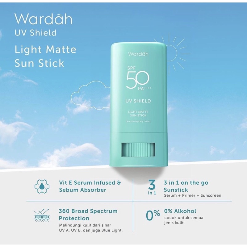 Wardah Uv Shield Spf 50++ Light Matte sun Stick 22g// Aqua fresh spf 50++ // Sunscren Gel Spf 30 Wardah