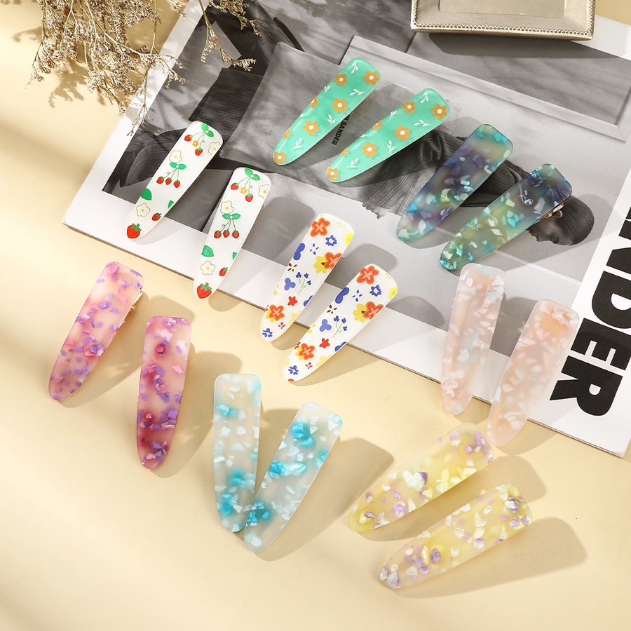 2 Pcs/Set Korean Sweet Cute Girls Alloy Hair Clip Acetate Marble Printing Hairpin Hair Accessories