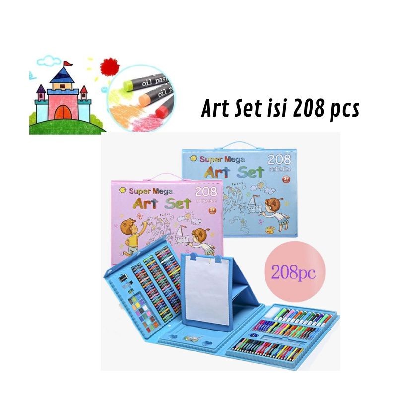 AM208 - Art Set 208 pieces Super Mega Alat Menggambar Melukis Mewarnai